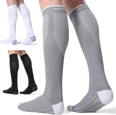 CelerSport 3 Pairs Compression Socks for Men and Women 20-30 mmHg Running Support Socks