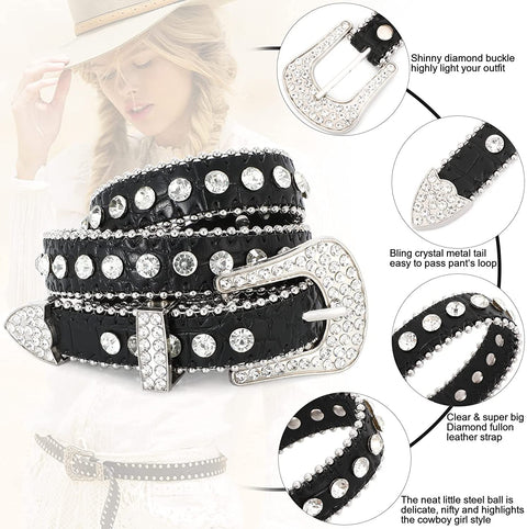 Women Skinny Rhinestone Belt For Jeans Thin Leather Waist Belts With Boho Jewelry Buckle