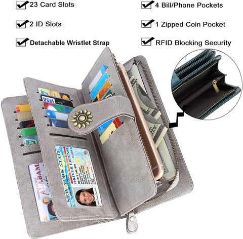 Lavemi Womens Large Capacity RFID Blocking Leather Wristlet Clutch Wallets Card Holder