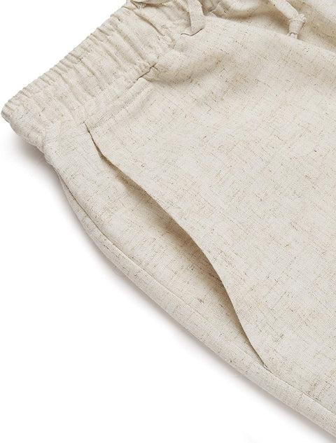 Men's Linen Pants Casual Elastic Waist Drawstring Beach Trousers