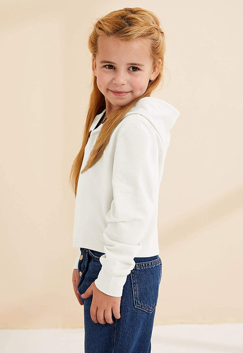 GAMISOTE Kids Girls Crop Tops Hoodie Button Up Casual Loose Active Short Pullover Sweatshirt