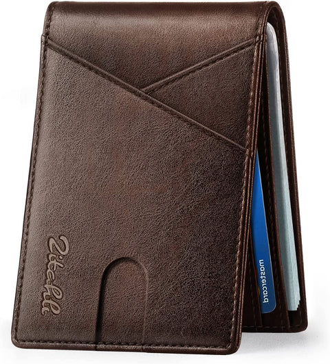 Zitahli Mens Slim Wallet with Bill Pockets RFID-blocking Leather Bifold Wallets
