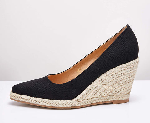 Ruanyu Womens Platform Espadrilles Wedge Sandals Slip On Closed Toe Wedge Pumps Shoes Black