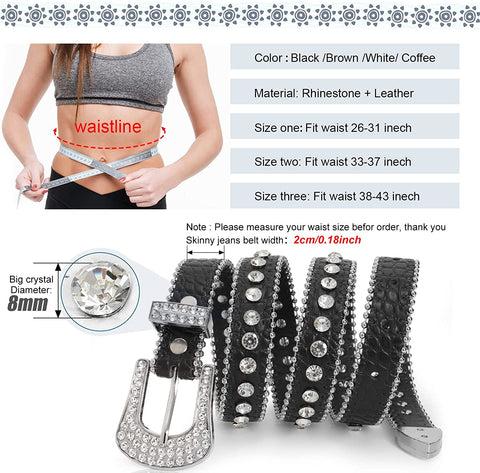 Women Skinny Rhinestone Belt For Jeans Thin Leather Waist Belts With Boho Jewelry Buckle