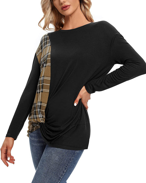 Urban CoCo Women's Hem Kink T-Shirt Long Sleeve Crew Neck Top