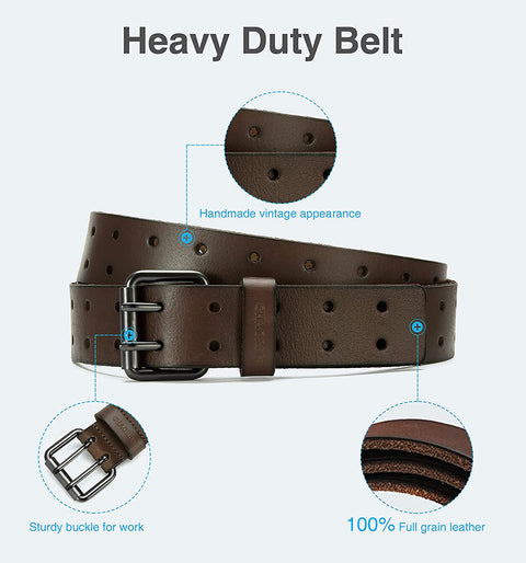 Leather Work Belt, CHAOREN Double Prong Leather Belts for Men Heavy Duty 1 1/2", Mens Casual Belts for Jeans