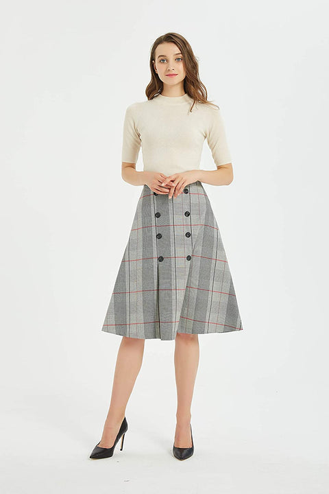 Womens High Waist A Line Button Front Winter Fall Midi Skirt