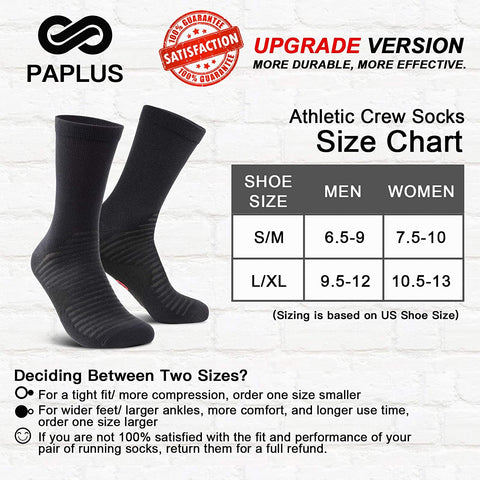 PAPLUS Compression Athletic Crew Socks (6 Pairs) for Men & Women