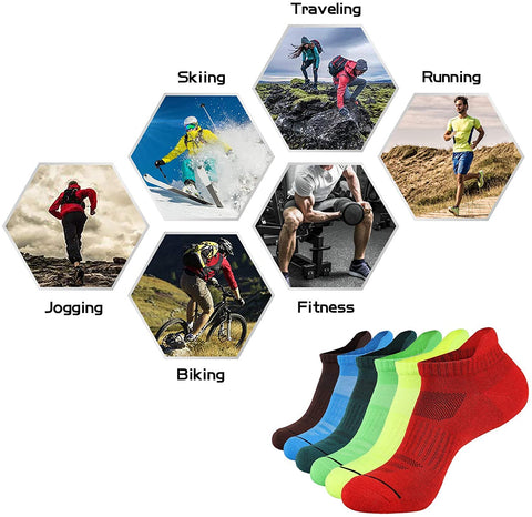 Mens Athletic Low Cut Ankle Socks Cushioned Running Sports Sock for Men 6 Pack