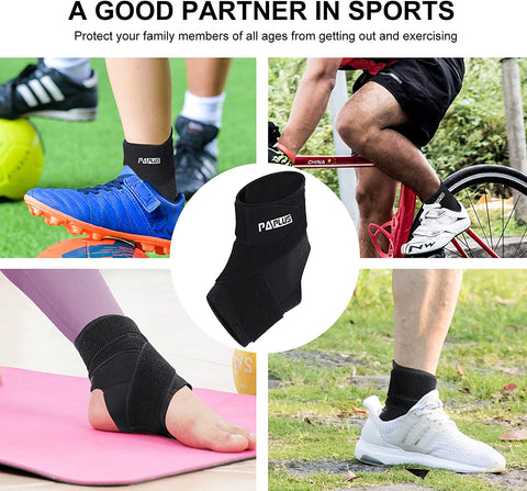 PAPLUS Ankle Brace for Men & Women, Ankle Support Foot Brace with Ankle Wrap, Adjustable Strap for Sprained, Volleyball, Sports, Black, Single, Large