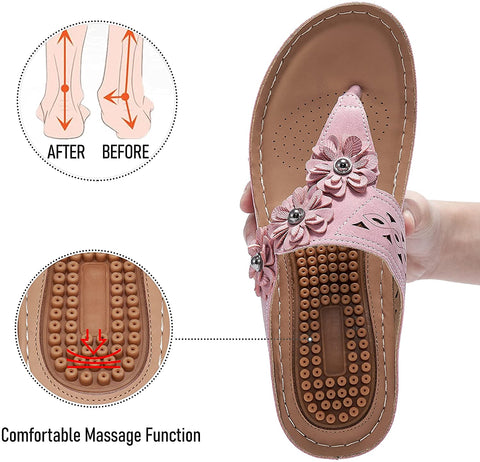 Womens Wedge Flip Flops Sandals with Arch Support Summer Comfortable Platform Bohemia Flat Shoes Massage Function Casual Thong Sandal