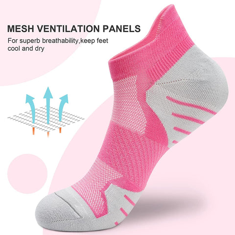 PAPLUS Womens Ankle Compression Running Socks 6 Pairs, Cushioned Low Cut Athletic Socks with Arch Support