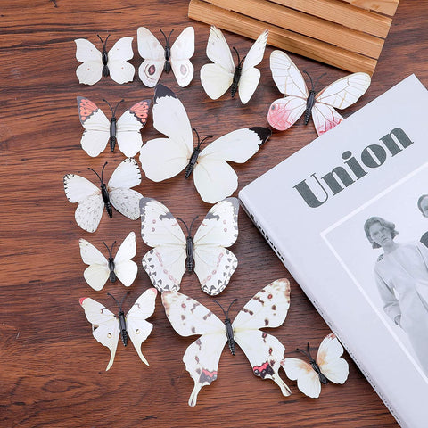 AWAYTR Realistic Printed Butterfly Hair Clip 12Pcs Fairy Hair Clips Set Hair Accessories for Girls Women (White)