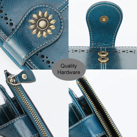Lavemi Womens Leather Wallet RFID Blocking Small Bifold Compact Credit Card Case Purse for Women with ID Window Zipper Pocket
