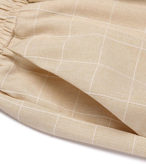 Men Cotton Linen Pajama Pants Elastic Drawstring Waist Sleepwear Plaid Pj Bottoms
