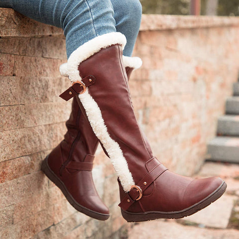mysoft Women's Winter Knee High Boots Faux Fur Lined Zipper Tall Flat Boots