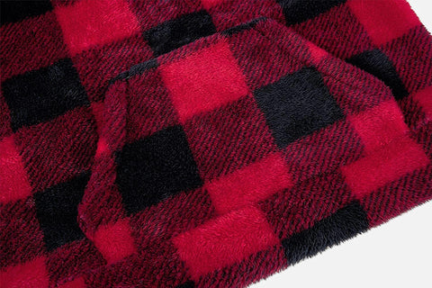 Mens Plaid Flannel Pullover Hoodies Long Sleeves Fuzzy Sherpa Fleece Drawstring Closure Hooded with Kangaroo Pockets