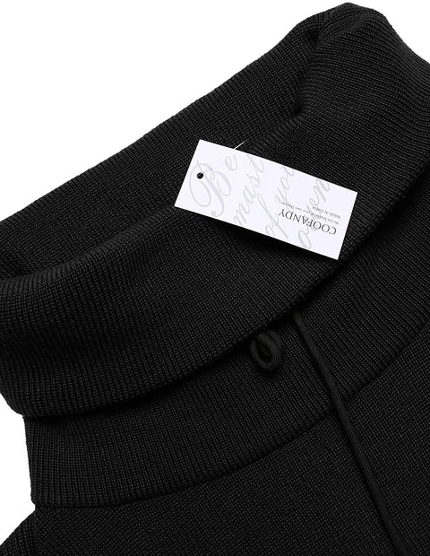 Men's Knitted Cotton Pullover Hoodie Long Sleeve Turtleneck Sweater