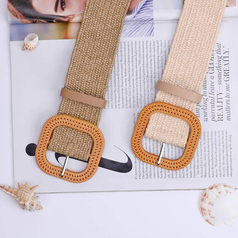 Fashion Wide Straw Woven Elastic Stretch Waist Band Belt Summer Bohemian Ladies Beach Dress Belts