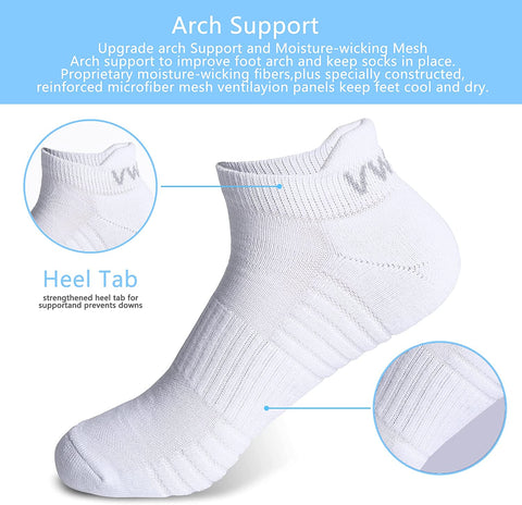 VWELL Athletic Running Socks for Men Women, Cushioned Sports Ankle Socks, Low Cut Socks, Moisture Wicking 6 Pairs