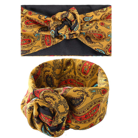 Knotted Wide Turban Head Wrap - 3PCS Floral Knot Wire Hair Band Turban Headwrap for Women Bandanas Boho Adjustable Wide Headband (Cashew)