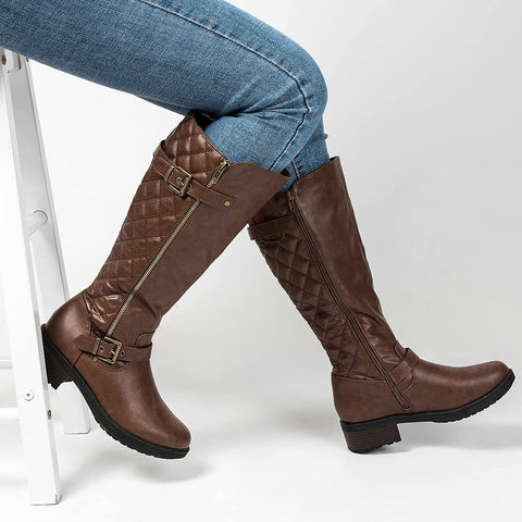 mysoft Women's Knee High Riding Boots Low Block Heel Tall Boots