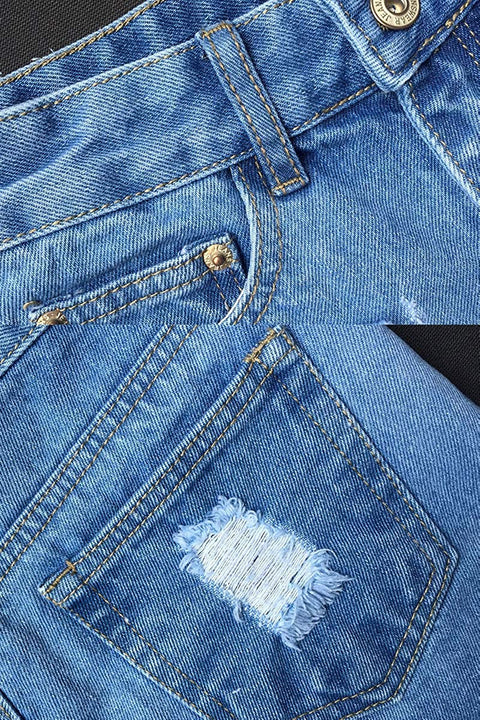 Women's Irregular Frayed Hem High Rise Cut Off Ripped Slim Junior Denim Shorts