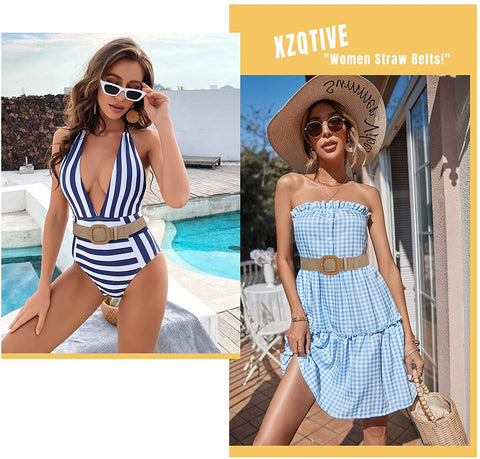 Fashion Wide Straw Woven Elastic Stretch Waist Band Belt Summer Bohemian Ladies Beach Dress Belts