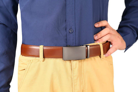 lexooxel Leather Ratchet Belt for Men,Men's Adjustable Dress Belt Trim to Fit with click sliding buckle,Gift Box
