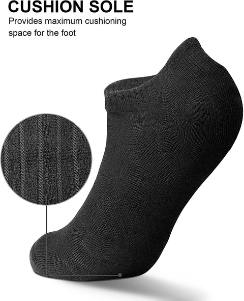 PAPLUS Womens and Mens No Show Socks (6 Pairs), Cushioned Running Athletic Low Cut Socks No Slip