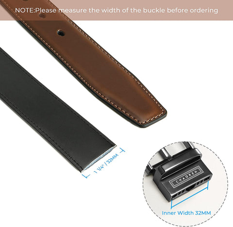 CHAOREN Leather Belt Strap Without Buckle, Reversible Belt Replacement 1-1/8", 1-3/8" Wide