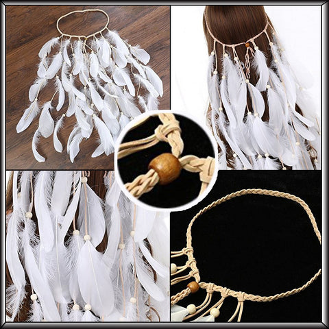Feather Headband Women Festival Headwear -AWAYTR Bohemia Feather Rope Crown Headdres for girls 1970s