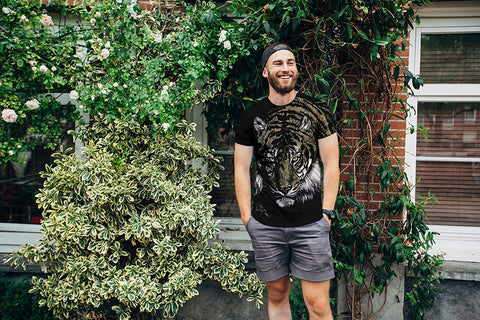 Tiger T Shirts for Men 3D Printed Wild Animal Face Shirt Short Sleeve