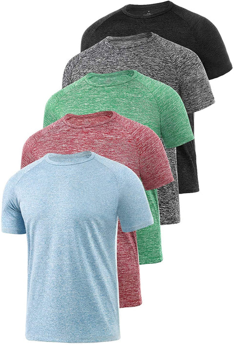 Xelky 4-5 Pack Men's Dry Fit T Shirt Moisture Wicking Athletic Tees Exercise Fitness Activewear Short Sleeves Gym Workout Top