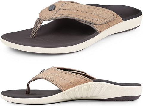 Womens Leather Strap Flip Flops with Arch Support, Plantar Fasciitis Orthotics Sandals, Non-Slip Casual Flip-Flops