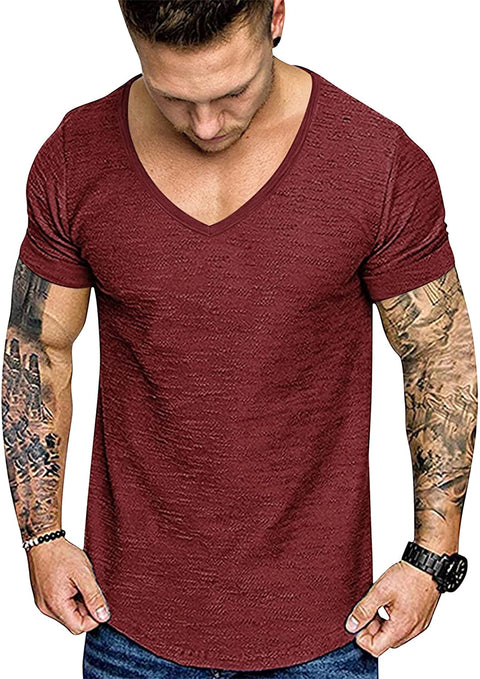 Mens 2 Pack Muscle V Neck T Shirt Fitted Gym Workout Short Sleeve Tee