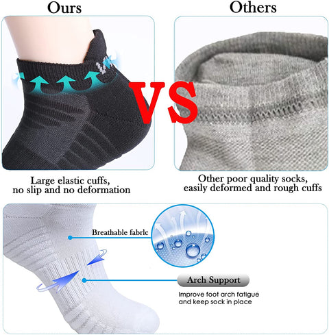 VWELL Athletic Running Socks for Men Women, Cushioned Sports Ankle Socks, Low Cut Socks, Moisture Wicking 6 Pairs