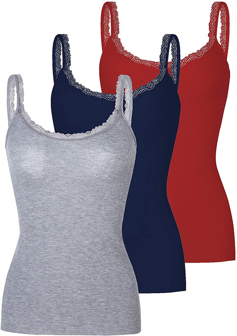 Women's 3-Pack Slim-Fit Lace Camisoles Stretchy Comfy Top Underwear