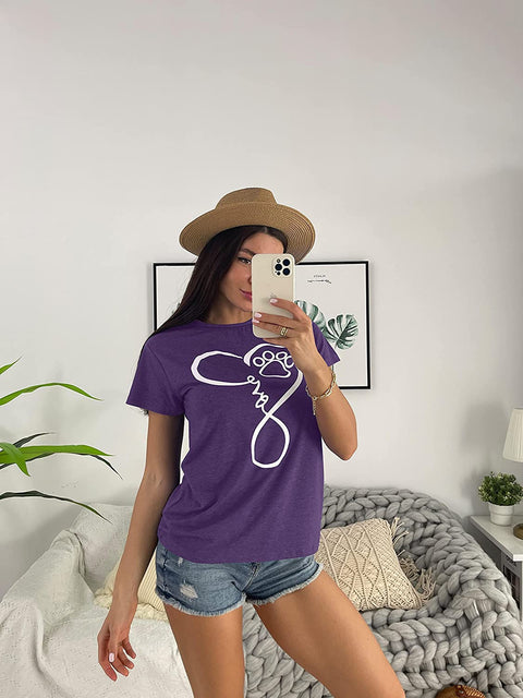 Ruanyu Womens Graphic Letter Print Shirt Crew Neck Summer Short Sleeve Pullover Loose Fit Cute Casual Tee Tops Blouses