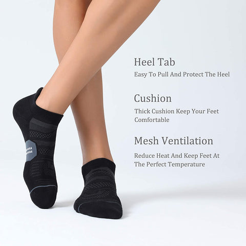 CelerSport 6 Pack Men's Running Ankle Socks with Cushion, Low Cut Athletic Tab Socks