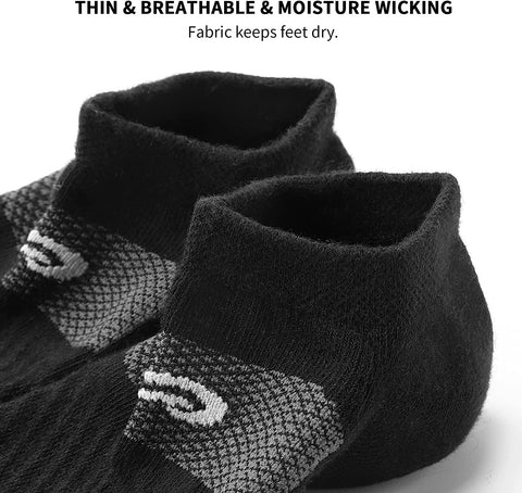 PAPLUS No Show Running Socks for Men (6 Pairs), Cushioned Athletic Ankle Socks with Arch Support