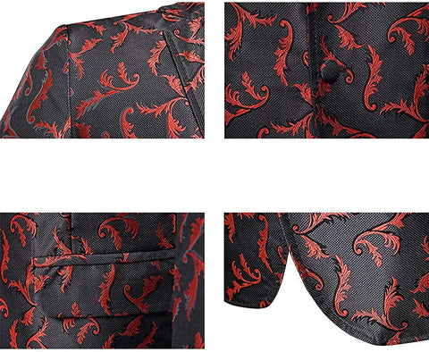 Men's Printed Embroidery Relaxed Breasted Two Button Blazer Casual Notched Lapel Party Stylish Coat