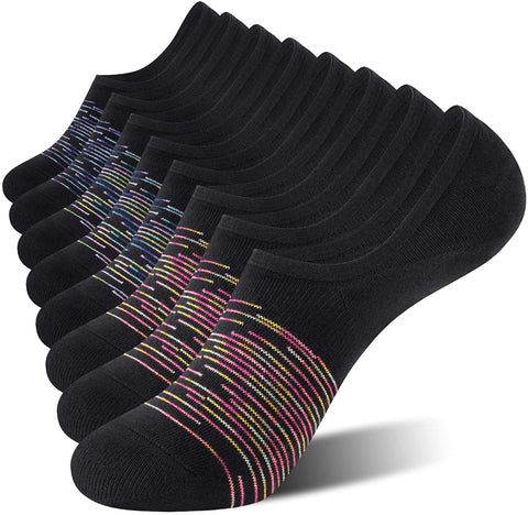 CS CELERSPORT 8 Pack No Show Socks for Women Low Cut Non Slip Invisible Socks Size 9-11, Black Mixed, Medium