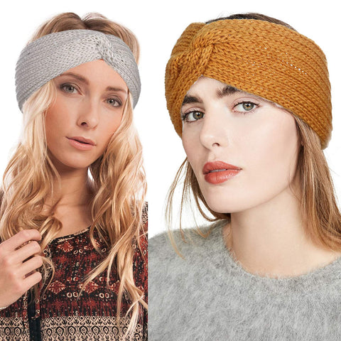 AWAYTR Elastic Knitted Pearl Turban Headband-3 Pcs Woobies Head Wrap Simple Adjust Hair Band for Women Girls (Beige+Ginger+Wine red)