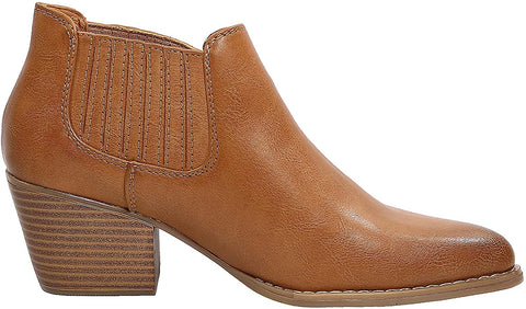 EETTARO Women's Block Heel Ankle Boots Pointed Toe Slip On Booties Elastic Gore Leather Shoes