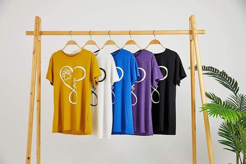 Ruanyu Womens Graphic Letter Print Shirt Crew Neck Summer Short Sleeve Pullover Loose Fit Cute Casual Tee Tops Blouses