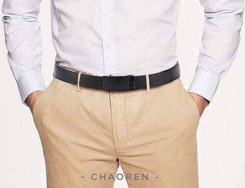 Belts Men, CHAOREN Leather Ratchet Belt 2 Pack with Click Sliding Buckle 1 3/8" in Gift Set Box - Adjustable Trim to Fit