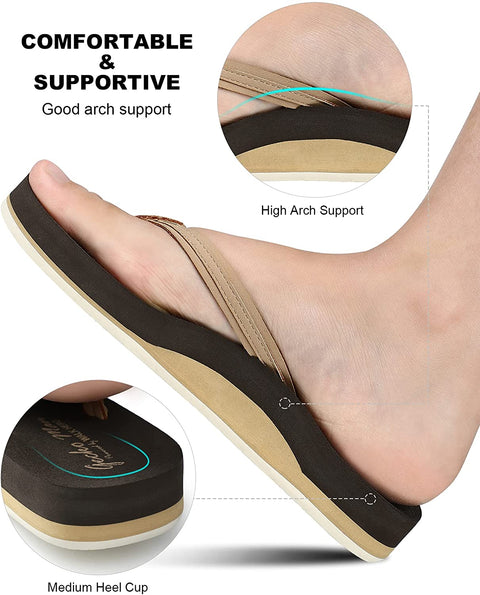 Flip Flops for Women with Arch Support, Yoga Mat Beach Sandals for Women,Dressy Beach Flip Flops with Rubber Sole and Leather Straps