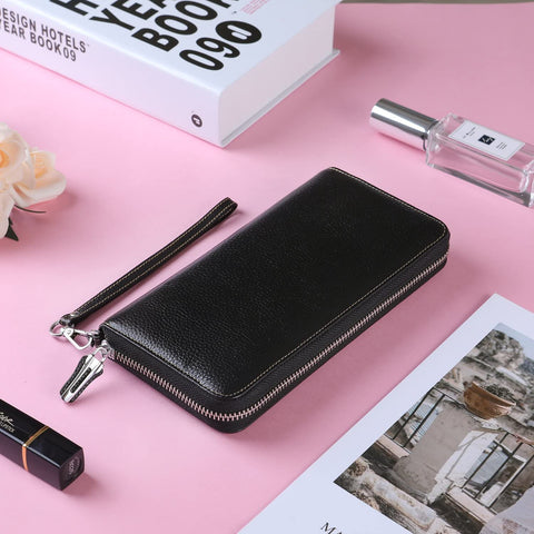 Lavemi Women's RFID Blocking Leather Zip Around Wallet Large Phone Holder Clutch Travel Purse Wristlet