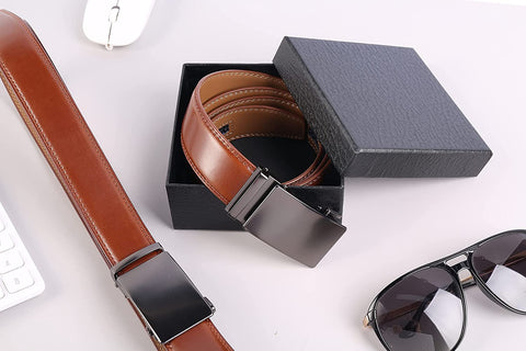 lexooxel Leather Ratchet Belt for Men,Men's Adjustable Dress Belt Trim to Fit with click sliding buckle,Gift Box